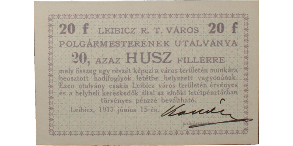 Leibicz 20 fillér 1917